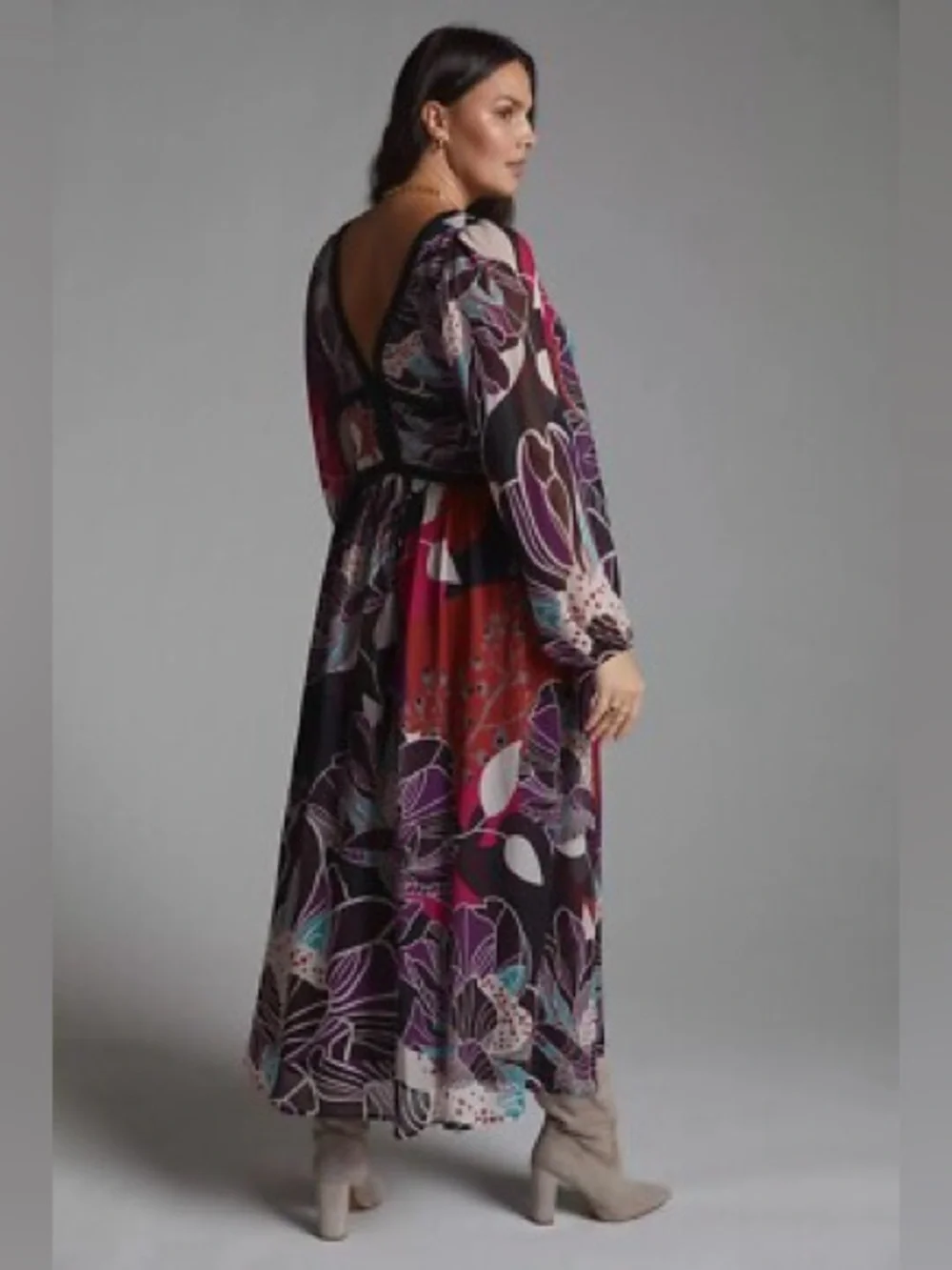 Anthropologie Let Me Be Floral Midi Dress in Black Size L - Picture 2 of 13